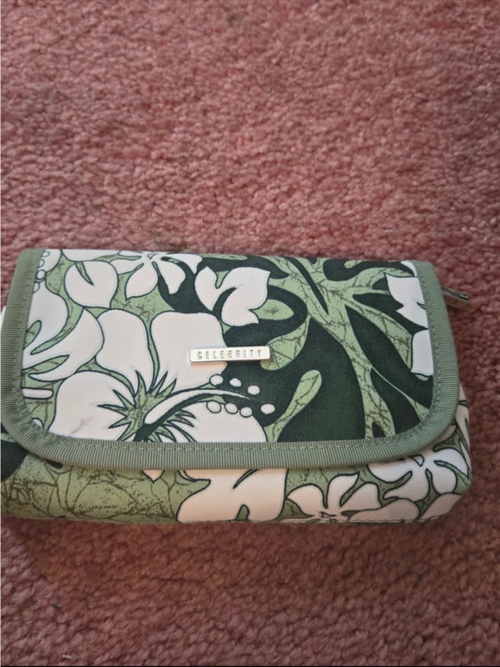 Green Floral Zip Wallet with Signature Plaque